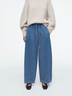 COS Relaxed Wide Barrel Leg Denim Drawstring Pant Pull-on Elasticized Jeans